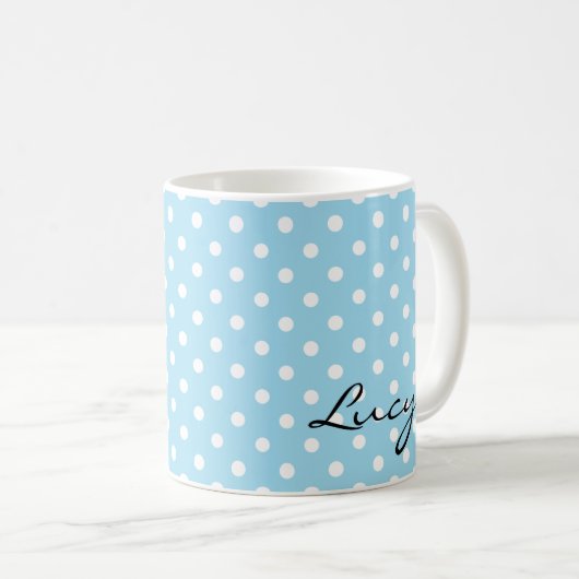 Blaue Polka-Punkt-Retro Art-Tasse Kaffeetasse (VorderseiteRechts)