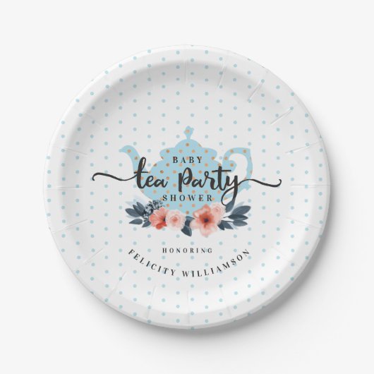 Blaue Polka-Punkt-Vintage Pappteller (Vorderseite)