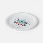 Blaue Polka-Punkt-Vintage Pappteller (Schrägansicht)