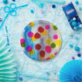 Blaue Polka Punkte Aquarell abstrakt Pappteller (Party)