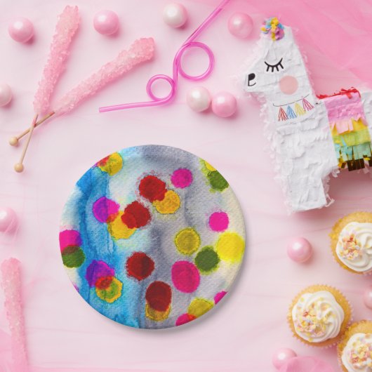 Blaue Polka Punkte Aquarell abstrakt Pappteller (Party)