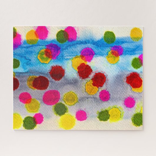 Blaue Polka Punkte Aquarell abstrakt Puzzle (Horizontal)