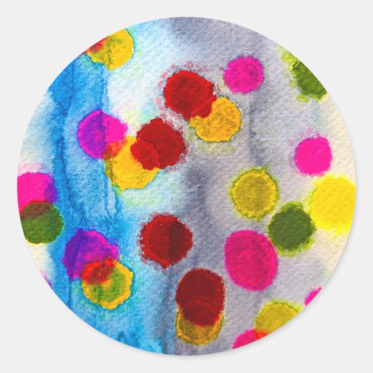 Blaue Polka Punkte Aquarell abstrakt Runder Aufkleber (Vorderseite)