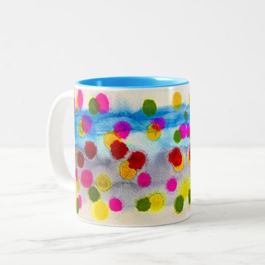 Blaue Polka Punkte Aquarell abstrakt Zweifarbige Tasse (Vorderseite Links)