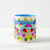 Blaue Polka Punkte Aquarell abstrakt Zweifarbige Tasse (Mittel)
