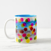 Blaue Polka Punkte Aquarell abstrakt Zweifarbige Tasse (Links)