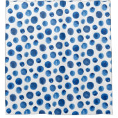 Blaue Polka-Punkte. Aquarellmarinerie Duschvorhang (Vorderseite)
