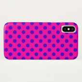 Blaue Polka-Punkte auf Fuchsia Case-Mate iPhone Hülle (Rückseite (Horizontal))