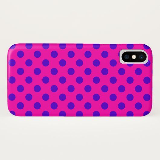 Blaue Polka-Punkte auf Fuchsia Case-Mate iPhone Hülle (Rückseite (Horizontal))