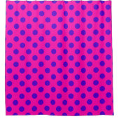 Blaue Polka-Punkte auf Fuchsia Duschvorhang (Vorderseite)