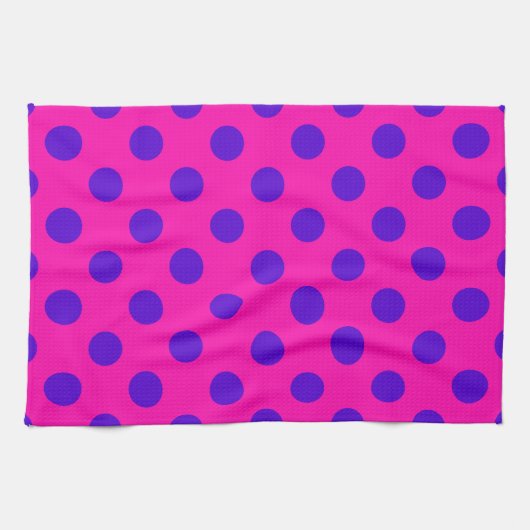 Blaue Polka-Punkte auf Fuchsia Geschirrtuch (Horizontal)