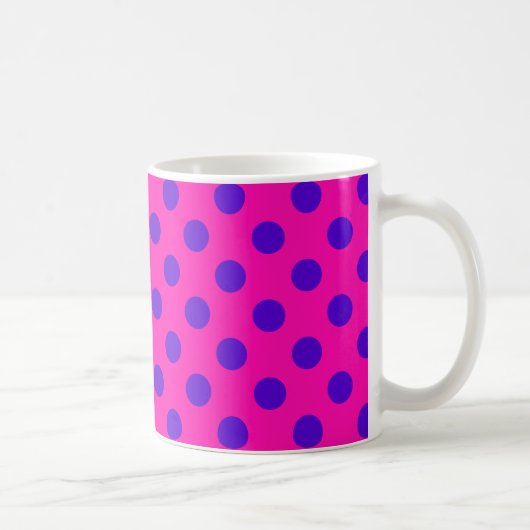 Blaue Polka-Punkte auf Fuchsia Kaffeetasse (Rechts)
