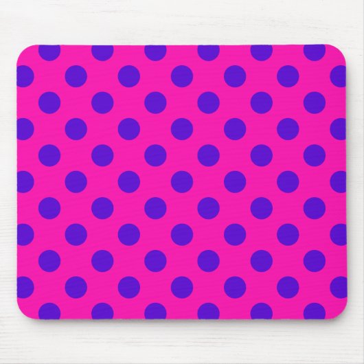 Blaue Polka-Punkte auf Fuchsia Mousepad (Vorne)