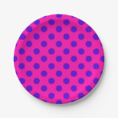 Blaue Polka-Punkte auf Fuchsia Pappteller (Vorderseite)