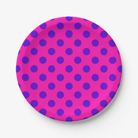 Blaue Polka-Punkte auf Fuchsia Pappteller (Vorderseite)