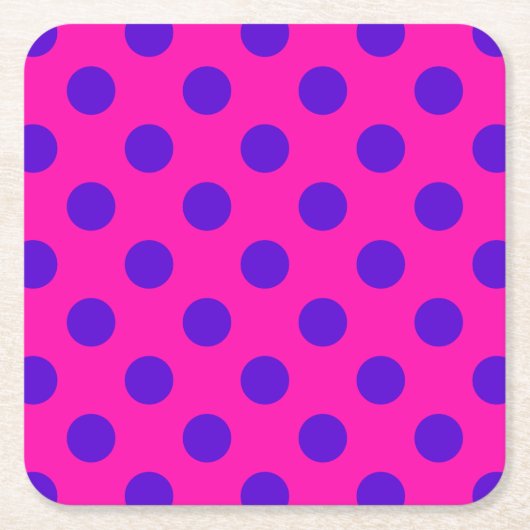 Blaue Polka-Punkte auf Fuchsia Rechteckiger Pappuntersetzer (Vorderseite)