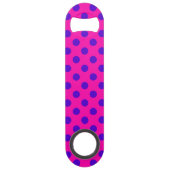 Blaue Polka-Punkte auf Fuchsia Speedflaschenöffner (Rückseite)