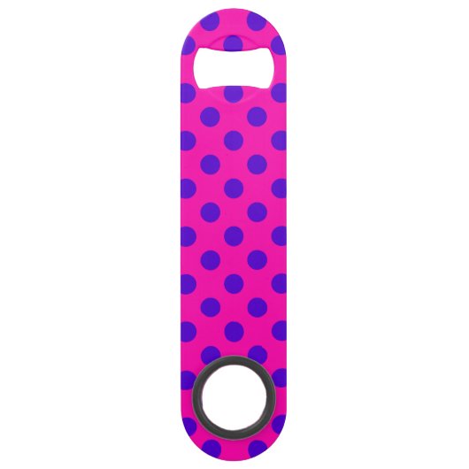 Blaue Polka-Punkte auf Fuchsia Speedflaschenöffner (Rückseite)