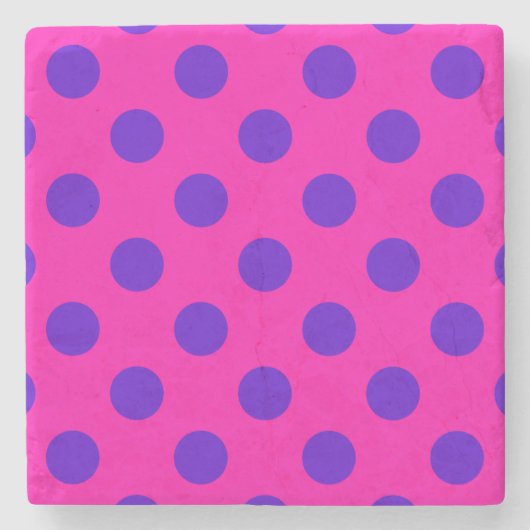 Blaue Polka-Punkte auf Fuchsia Steinuntersetzer (Vorderseite)