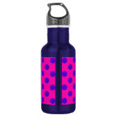 Blaue Polka-Punkte auf Fuchsia Trinkflasche (Rückseite)