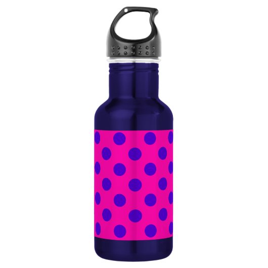 Blaue Polka-Punkte auf Fuchsia Trinkflasche (Vorderseite)