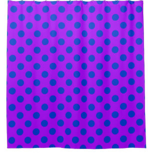 Blaue Polka Punkte auf lila Duschvorhang