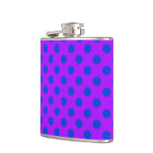 Blaue Polka Punkte auf lila Flachmann (Links)