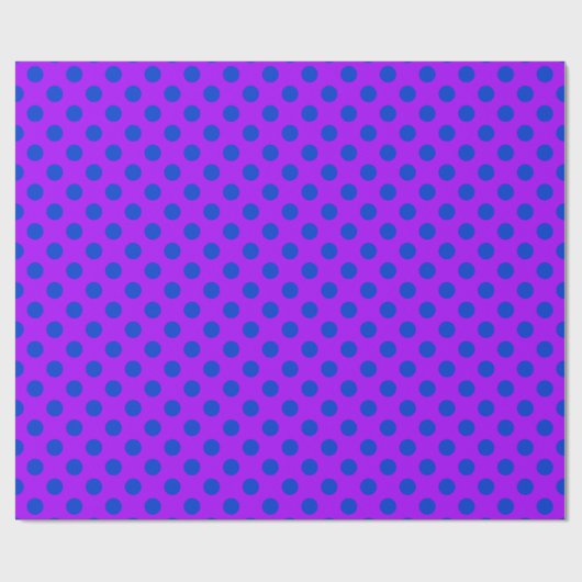 Blaue Polka Punkte auf lila Geschenkpapier (Flach)