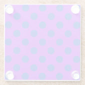 Blaue Polka Punkte auf lila Glasuntersetzer (Rückseite)