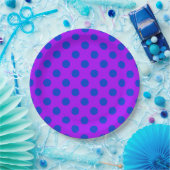 Blaue Polka Punkte auf lila Pappteller (Party)