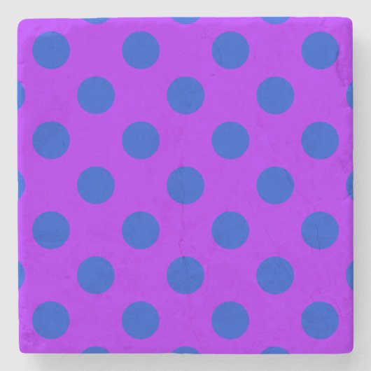 Blaue Polka Punkte auf lila Steinuntersetzer (Vorderseite)