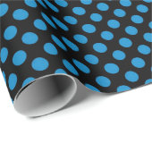 blaue Polka-Punkte auf schwarz Geschenkpapier (Rolleneckpunkt)