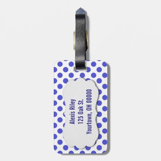 Blaue Polka-Punkte Gepäckanhänger (Rückseite vertikal)