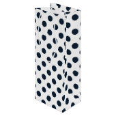 Blaue Polka-Punkte Geschenktüte Für Weinflaschen (Rückseite Schrägansicht)