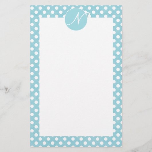 Blaue Polka-Punkte mit Monogramm Briefpapier (Vorderseite)