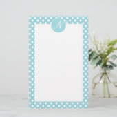 Blaue Polka-Punkte mit Monogramm Briefpapier (Stehend Vorderseite)