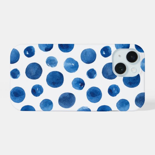 Blaue Polka-Punkte. nautisches Muster der Wasserfa iPhone 15 Hülle (Rückseite (Horizontal))