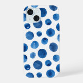 Blaue Polka-Punkte. nautisches Muster der Wasserfa iPhone 15 Hülle (Rückseite)