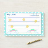 Blaue Polka-Punkte, niedliche Sterne & Regenbogen Post-it Klebezettel (Auf Schreibtisch)