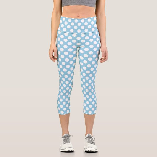 Blaue Polka-Punkte, Polka-Dot-Muster, Punkte, gepu Capri Leggings (Vorderseite)