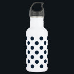 Blaue Polka-Punkte Trinkflasche<br><div class="desc">Dunkelmarineblau-Polka-Punkte auf weißem Hintergrund</div>