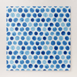 Blaue Polka Punkte, wasserfarbenes, nahtloses Must Puzzle