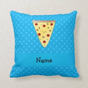 Blaue Polkapunkte der personalisierten Namenspizza Kissen