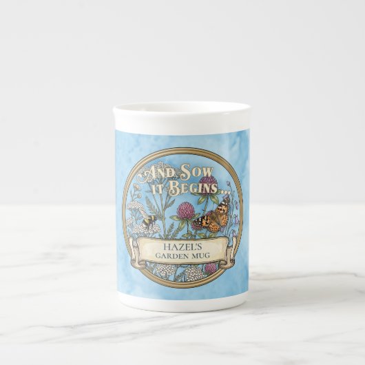 Blaue Pollinator-Garten Bone China Tasse (Vorderseite)