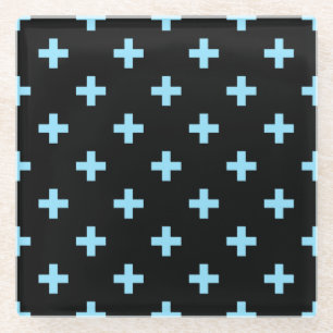 Blaue Pollka-Kreuze auf schwarz Glasuntersetzer
