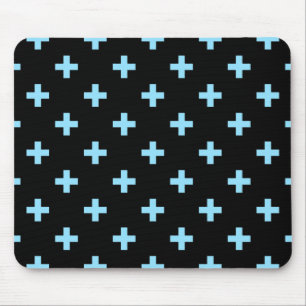 Blaue Pollka-Kreuze auf schwarz Mousepad