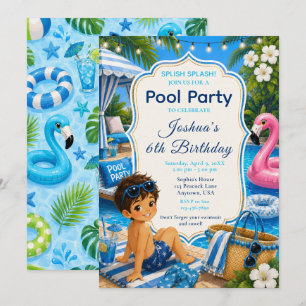 Blaue Poolparty zum Geburtstag eines Jungen Einladung