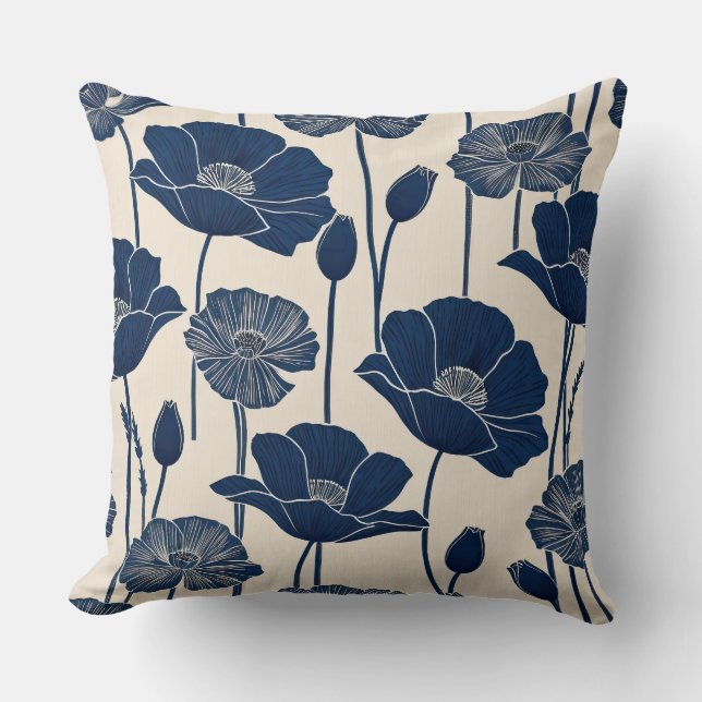 Blaue Poppies Kissen (Vorderseite)