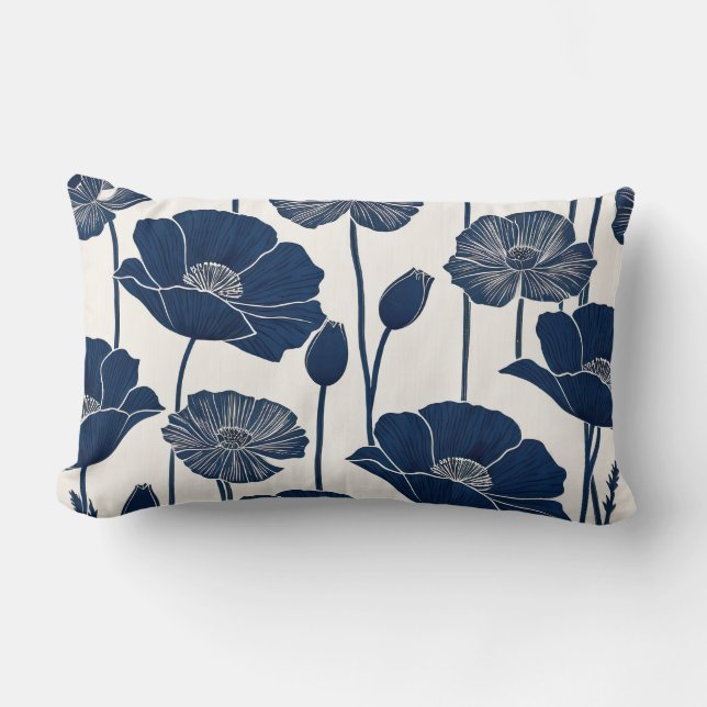 Blaue Poppies Lendenkissen (Vorderseite)