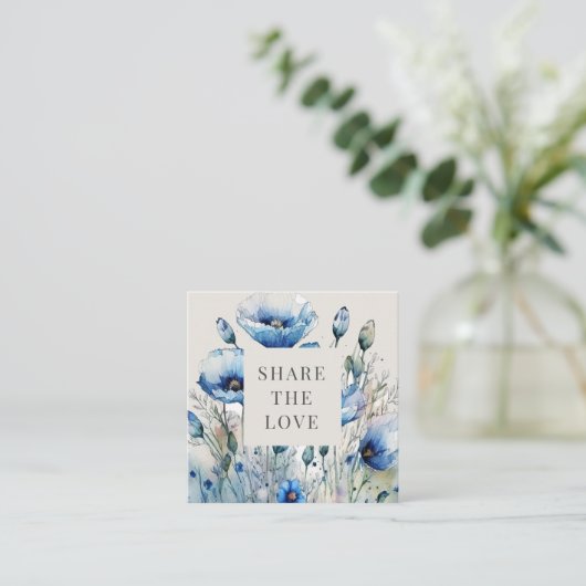 Blaue Poppy Blumenstrauß-Karte Quadratische Visitenkarte (Stehend Vorderseite)